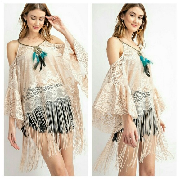 Tops - ✨🌟Lace Fringe Boho Tunic🌟✨OS✨